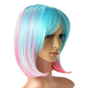 imageAGPTEK MultiColor Ombre Short Bob Wig Shoulder Length Hair Extension With Stretchable Hairnet