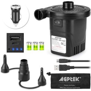 imageAGPTEK Rechargeable Air Pump Electric Air Pump 4000mAh Battery QuickFill Inflator ampamp Deflator with 3 Nozzles Lightweight ampamp Portable Perfect for Air Beds Air Mattresses Pool Toys ampamp Inflatable