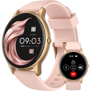 imageAGPTEK Smart Watch for WomenAnswerMake Calls  Smartwatch for Android iOS Phones with Heart Rate Sleep Monitor Step Counter Fitness Tracker Watch with 100 Sports Modes PinkPink