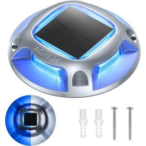 imageAGPTEK Solar Driveway Lights Outdoor 12 Pack 2 Color Modes LED Deck Dock Marine Waterproof Driveway Marker Lights for Step Sidewalk Stair Garden Pathway Walkway Yard Warm WhiteCool WhiteBlue Light  Cool White