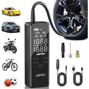imageAGPTEK Tire Inflator Portable Air Compressor150PSI ampamp 7500mAhampamp 12V DC Tire Pressure Gauge Electric Air PumpLCD Display with LED Light for Cars Bikes ampamp Motorcycle Tires Balls