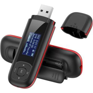 imageAGPTEK U3 USB Stick Mp3 Player 8GB Music Player Supports Replaceable AAA Battery Recording FM Radio Expandable Up to 128GB BlackBlack