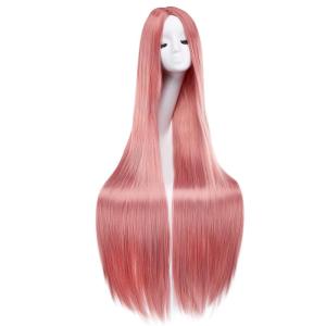 imageAGPTEK Wig Synthetic Wig for Women 40 Inch 100 cm Straight Long Wig Part in the Middle Anime Costume Great for Party Cosplay DailyUse and Festivals WhiteRouge Pink