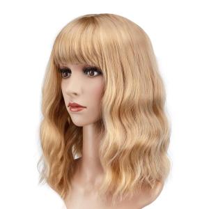 imageAGPTEK Wig Synthetic Wig for Women Wavy Colored Realistic Wig with Bangs Great for Party Cosplay DailyUse and Festivals Blonde 137inchBlonde