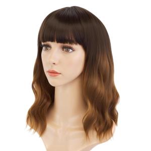 imageAGPTEK Wig Synthetic Wig for Women Wavy Colored Realistic Wig with Bangs Great for Party Cosplay DailyUse and Festivals Blonde 137inchBrown and Black