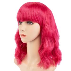 imageAGPTEK Wig Synthetic Wig for Women Wavy Colored Realistic Wig with Bangs Great for Party Cosplay DailyUse and Festivals Blonde 137inchHot Pink