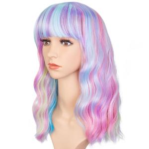 imageAGPTEK Wig Synthetic Wig for Women Wavy Colored Realistic Wig with Bangs Great for Party Cosplay DailyUse and Festivals Blonde 137inchMulticolor