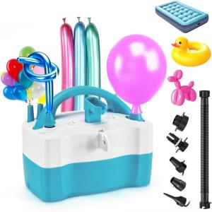 imageAGPtEK 3in1 Air Pump for Inflatables and Balloon Electric Air Balloon Pump 600W for Latex 260Q Foil Balloons with Hose Extension QuickFill Inflator Deflator for Air Mattress Compression BagCBlue and White
