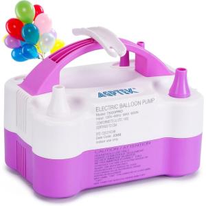 imageAGPtEK Electric Air Balloon Pump with Builtin Tying Tool 110V 600W Pink and White Portable Dual Nozzle InflatorBlower for Party Decoration with Tying Tool on HandlePurple