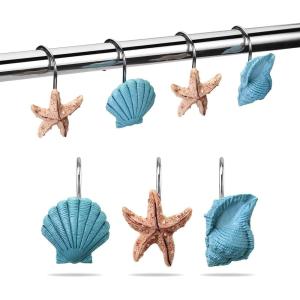 imageAGPtek Seashell Shower Curtain Hooks 12PCS Anti Rust Decorative Resin Hooks for Bathroom Baby Room Bedroom Living Room Decor Blue SeashellBlue