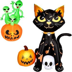 imageCAMULAND 5FT Halloween Decorations Outdoor Halloween Inflatable Blow Up Black Cat and Pumpkin Decor with Builtin LED Lights Trick or Treat for Indoor Lawns Yards Party Home