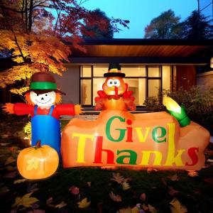 imageCAMULAND 8Ft Autumn Outdoor Builtin LED Inflatable Scarecrow and Turkey  Thanksgiving Inflatable Decorations Great for Home Yard Lawn  Warm Blow Up Dcor for Fall Harvest Party