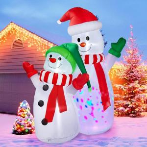 imageCAMULAND Christmas Inflatable 6FT Inflatable Snowman and Santa Claus with Builtin LED Lights Outdoor Christmas Decorations Blowup Decor for Yard Garden and Party6FT Snowmen