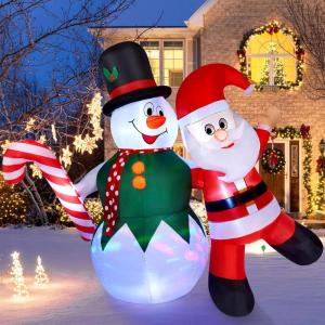 imageCAMULAND Christmas Inflatable 6FT Inflatable Snowman and Santa Claus with Builtin LED Lights Outdoor Christmas Decorations Blowup Decor for Yard Garden and Party6FT SantaSnowman