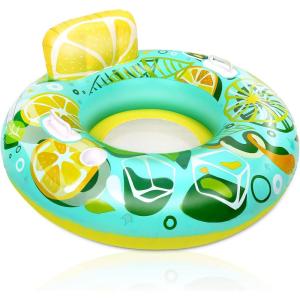 imageCAMULAND Inflatable Lounger Pool Float Inflatable Lemon and Ice Cube Pool Float Chair with Mesh Fabric a Drink Holder and a Rubber Handle Durable and Portable Pool Float