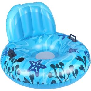 imageCAMULAND Inflatable Pool Float Inflatable Lounger Pool Float with a Rubber Handle and a Drink Holder Soft Durable and Portable Inflatable Pool Float Chair with Mesh Fabric for Adults
