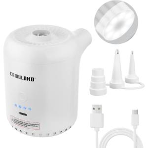 imageCAMULAND Mini Air Pump Portable Air Pump for Mattress Sleeping Pad Camping Air Bed Rechargeable Electric Micro Air Pump with 3 Nozzles for Swim Ring Pool Floats Inflatable Toys Travel