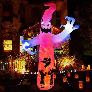 imageHalloween Inflatable Ghost CAMULAND 8 FT Halloween White Ghost Inflatable Outdoor Decoration with Builtin Color Changing LED Lights Great for Backyards Gardens and Lawns8FT White Ghost