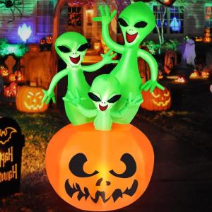 imageHalloween Inflatable Ghost CAMULAND 8 FT Halloween White Ghost Inflatable Outdoor Decoration with Builtin Color Changing LED Lights Great for Backyards Gardens and Lawns6FT Alien
