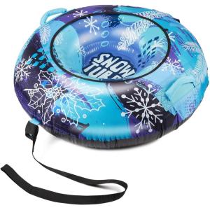 imageSnow Tube CAMULAND 47Inch Snow Tubes for Sledding Heavy Duty Inflatable Snow Sled for Kids Adults Towable Toboggan with Sledge Rope Oxford Cloth Snowflake Winter Outdoor Sports Blue