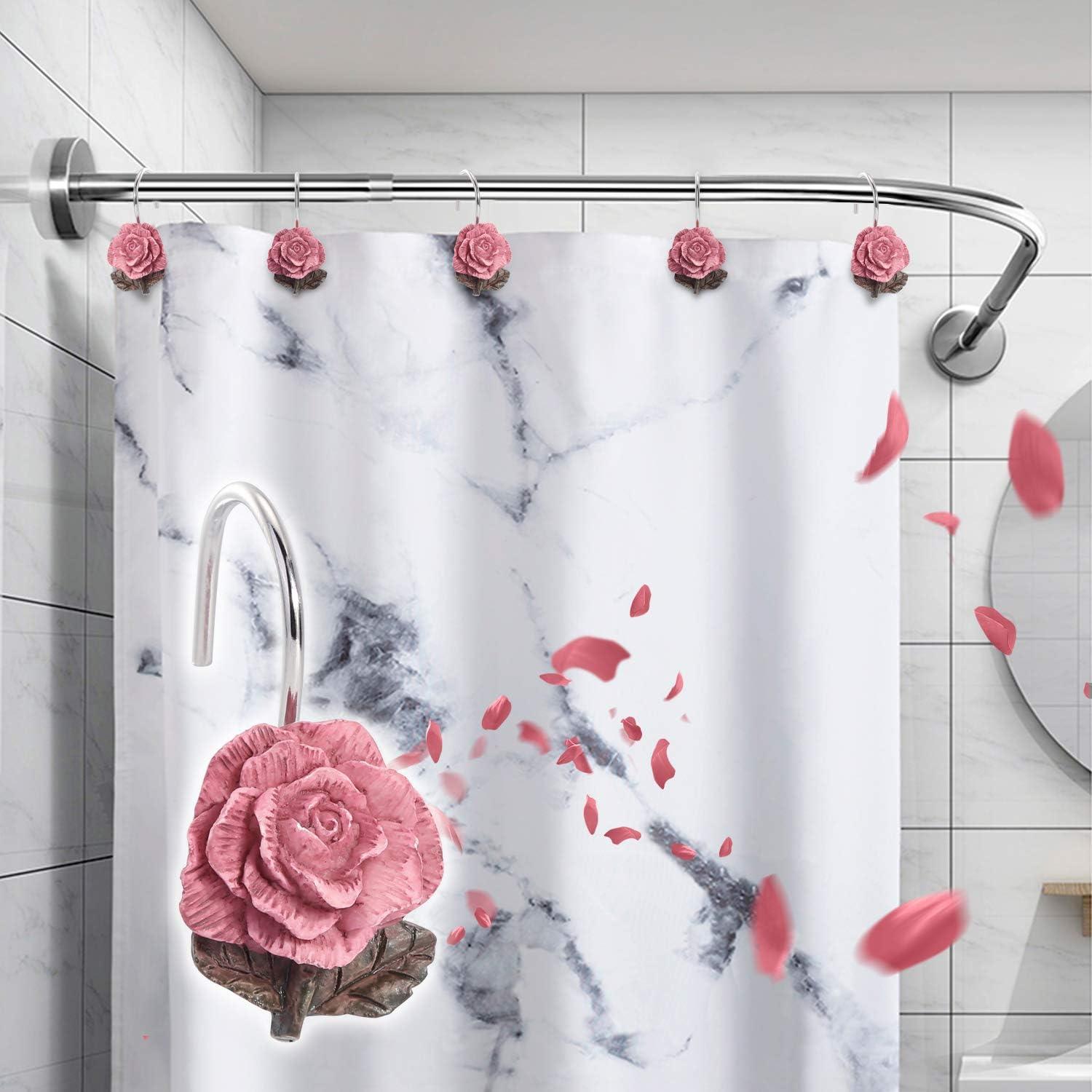 imageAGPTEK Shower Curtain Hooks 12 PCS Anti Rust Decorative Vintage Resin Rose Hooks for BathroomBaby Room Bedroom Living Room