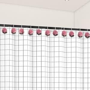imageAGPTEK Shower Curtain Hooks 12 PCS Anti Rust Decorative Vintage Resin Rose Hooks for BathroomBaby Room Bedroom Living Room