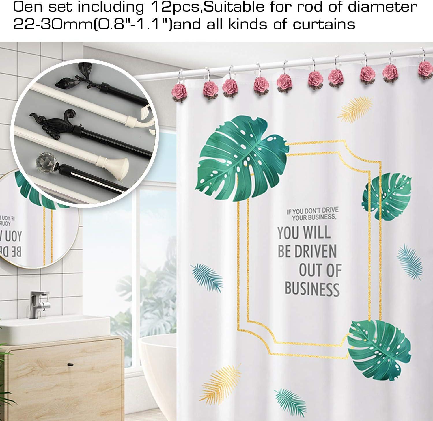 imageAGPTEK Shower Curtain Hooks 12 PCS Anti Rust Decorative Vintage Resin Rose Hooks for BathroomBaby Room Bedroom Living Room