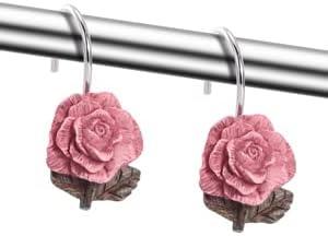 imageAGPTEK Shower Curtain Hooks 12 PCS Anti Rust Decorative Vintage Resin Rose Hooks for BathroomBaby Room Bedroom Living Room