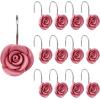 imageAGPTEK Rose Shower Curtain Hooks 12PCS Anti Rust Decorative Resin Hooks for Bathroom Baby Room Bedroom Living Room Decor Pink RosePink