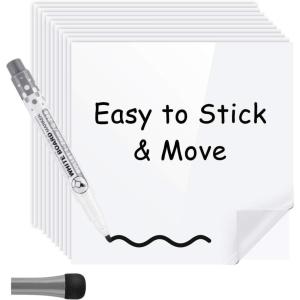 image10 Pack Dry Erase Sticky Notes Sheets Reusable 4X4 Mini White Board Sticker for Office Home  Include Magnetic Marker with Erasers EcoFriendly