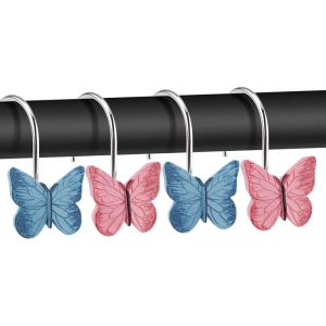imageAGPTEK 12PCS Home Fashions Butterfly Anti Rust Decorative Resin Hooks for Bathroom Shower CurtainBedroomLiving Room CurtainPink and Blue