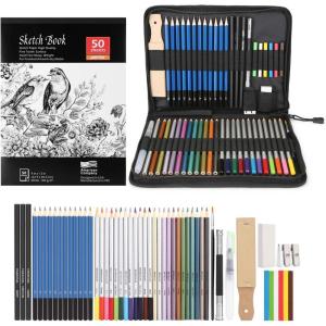 imageAGPTEK 53pcs Drawing Supplies Set Art Pencils ampamp Watercolor Pencils With Canvas Case for Artists ampamp Students1 Count Pack of 1