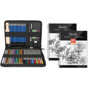 imageAGPTEK Drawing Pencil Set Bundle with 9quotX12quot Sketch Book 200 Sheets
