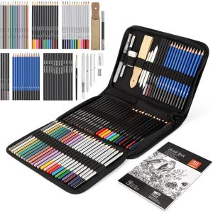 imageAGPTEK Drawing Pencils Set 75Piece Art Supplies Color Drawing Pencils Set Contains Sketch Pencils Charcoal Pencils Water Colored Pencils and Metal Colored Pencils for Kids Adults and Artist