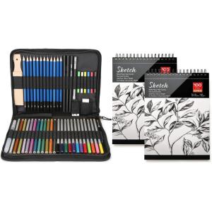 imageAGPTEK Drawing and Sketching Pencil Set Bundle with 2 Pack Sketch Books 9quot X 12quot 200 Sheets
