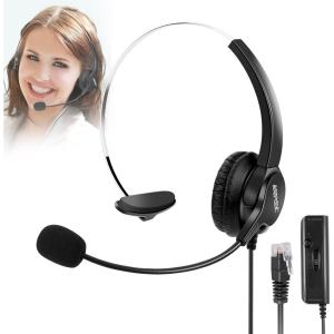 imageAGPTEK HandsFree Call Center Noise Cancelling Corded Monaural Headset Headphone for Desk Telephone with 4Pin RJ9 Crystal Head