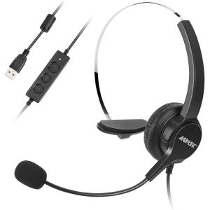imageAGPTEK HandsFree Call Center Noise Cancelling Corded Monaural Headset USB Headset with Microphone for PC Headphone with Mic Mircrophone  Cord with USB Plug Volume Control