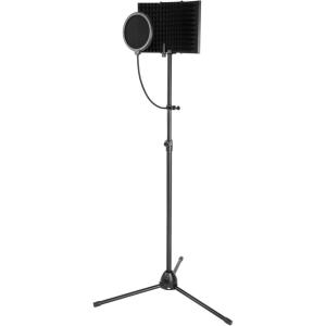 imageAGPTEK Microphone Studio Recording Kit with Microphone Isolation Shield Adjustable Wind Screen Bracket Stand Pop Filter for Vocal Acoustic Recording and Podcasting