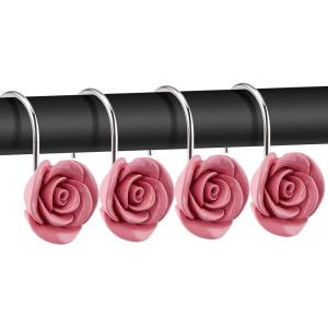 imageAGPTEK Rose Shower Curtain Hooks 12PCS Anti Rust Decorative Resin Hooks for Bathroom Baby Room Bedroom Living Room Decor Pink RosePink