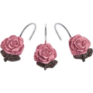 imageAGPTEK Shower Curtain Hooks 12 PCS Anti Rust Decorative Vintage Resin Rose Hooks for BathroomBaby Room Bedroom Living Room