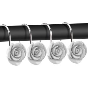 imageAGPTEK Shower Curtain Hooks 12PCS Anti Rust Decorative Resin Hooks for Bathroom Baby Room Bedroom Living Room Decor White Rose
