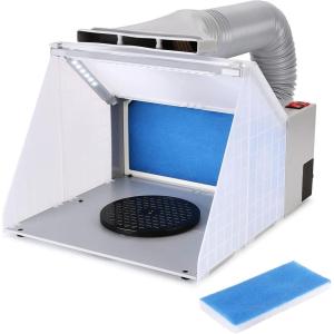 imageAGPTEK Spray Booth Airbrush Spray Booth Kit with 3 LED Light Tubes Turn Table and Exhaust Extension Hose Portable Airbrush Spray Booth for Painting Crafts Nails Art Cakes TShirts and Hobby