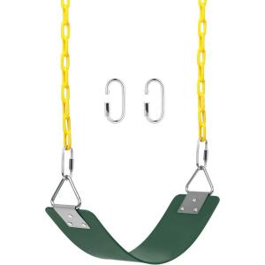 imageAGPTEK Swing Set Seat with 66 Inch AntiRust Chains Thermoplastic Coated Support 250lb Cushion Accessories Replacement with Snap Hooks for Outdoors Playground Jungle ampamp Gym  BlackGreen
