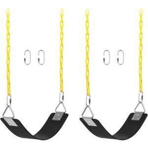 imageAGPTEK Swing Sets Seat with 66 Inch AntiRust Chains Thermoplastic Coated Support 250lb Cushion Accessories Replacement with Snap Hooks for Outdoors Playground Jungle Gym Pack of 2Black