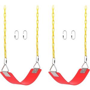 imageAGPTEK Swing Sets Seat with 66 Inch AntiRust Chains Thermoplastic Coated Support 250lb Cushion Accessories Replacement with Snap Hooks for Outdoors Playground Jungle Gym Pack of 2Red