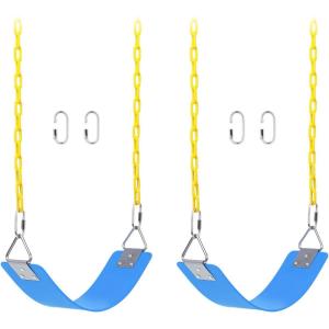 imageAGPTEK Swing Sets Seat with 66 Inch AntiRust Chains Thermoplastic Coated Support 250lb Cushion Accessories Replacement with Snap Hooks for Outdoors Playground Jungle Gym Pack of 2Blue