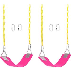 imageAGPTEK Swing Sets Seat with 66 Inch AntiRust Chains Thermoplastic Coated Support 250lb Cushion Accessories Replacement with Snap Hooks for Outdoors Playground Jungle Gym Pack of 2Pink