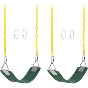 imageAGPTEK Swing Sets Seat with 66 Inch AntiRust Chains Thermoplastic Coated Support 250lb Cushion Accessories Replacement with Snap Hooks for Outdoors Playground Jungle Gym Pack of 2Green