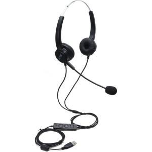 imageAGPTEK USB Stereo Binaural Headset Corded Call Center Headphone with NoiseCanceling Mic and Volume Control  for Phone Sales Telephone Counseling Services Insurance Hospitals Telecom Operators