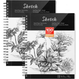 imageAGPtEK Sketch Book Art Drawing Pad 9 X 12 100 Sheets 60lb100g 2 PackSide SpiralBound